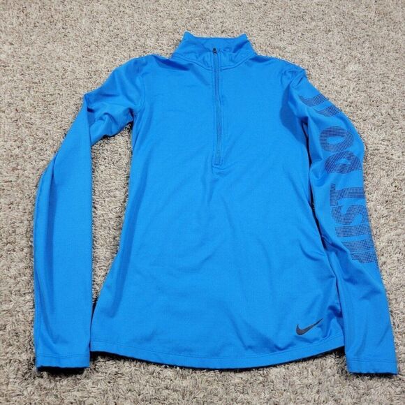 Nike Pro Pullover Women’s Small Blue Warm Just Do It 1/2 Zip Long Sleeve - Picture 1 of 8